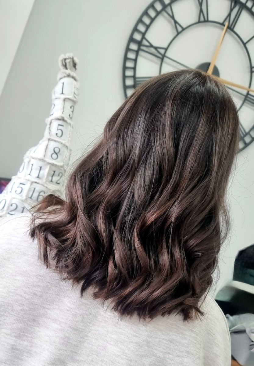 A dark wavy lob at Helen Griffin Hair & Nails